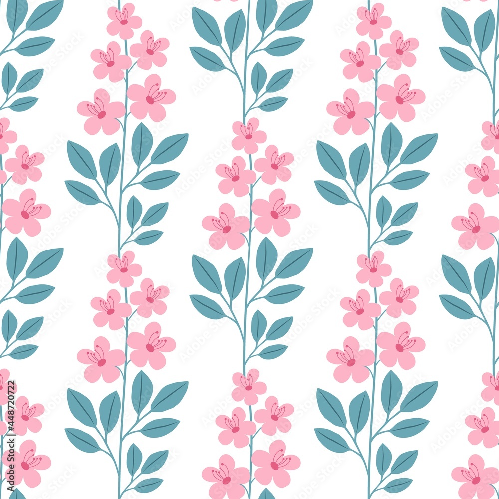 Seamless pattern with pink flowers on a white background. Vector illustration Seamless pattern with pink flowers on a white background. Vector illustration