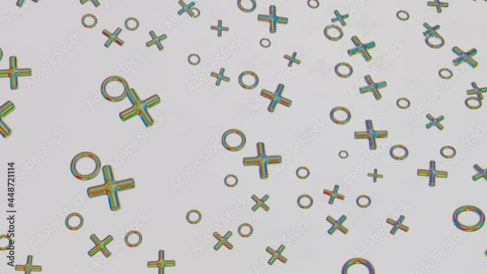 animated abstract background from moving rows of chrome-plated crosses and tori. looped animation. 3d render animated abstract background from moving rows of chrome-plated crosses and tori. looped animation. 3d render