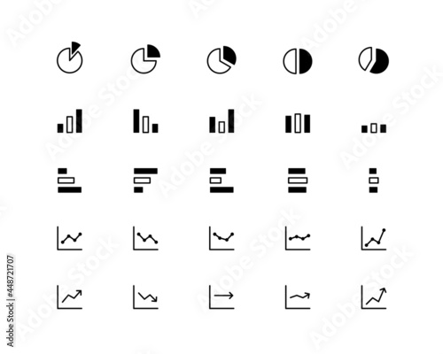色々なグラフのアイコンのセット　円グラフ　棒グラフ　線グラフ　チャート　分析　ビジネス　シンプル