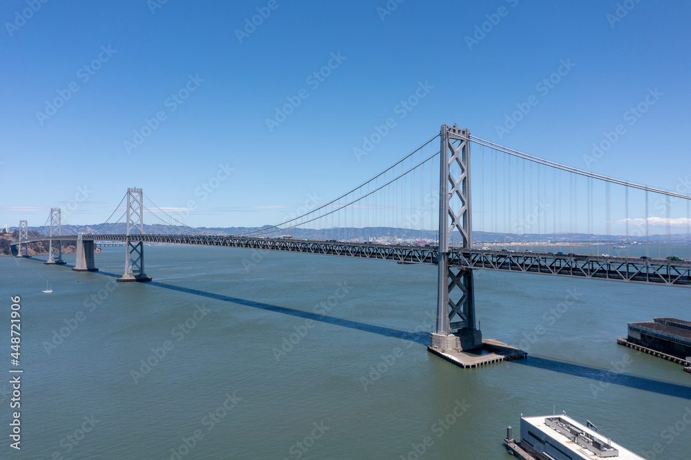 Aerial shot in downtown Oakland Facing Bay Bridge