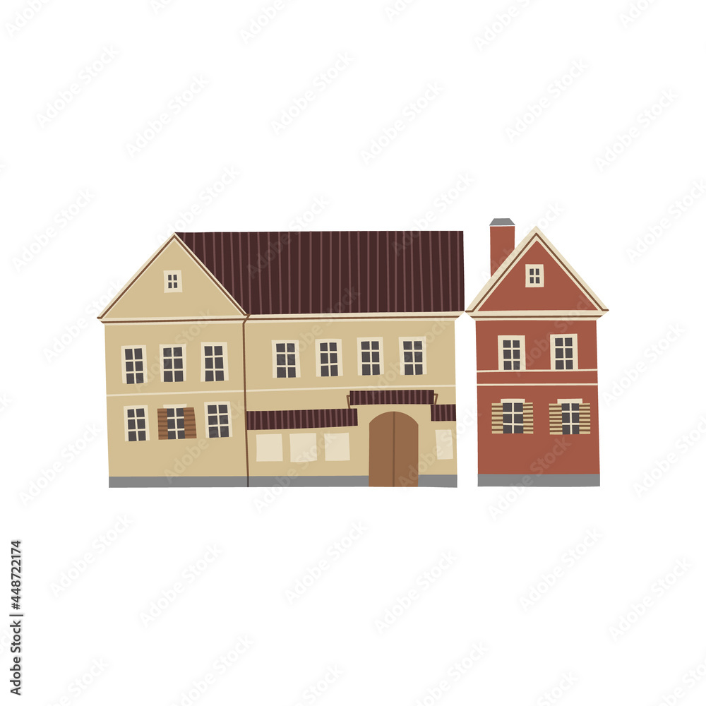 Vector color hand drawn illustration with an old town city cute house. Traeckaje Suburb. Minsk, Belarus.