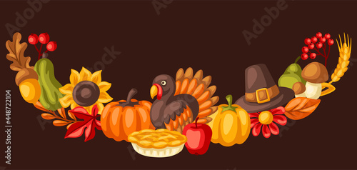 Happy Thanksgiving Day decoretions. Design with holiday objects.