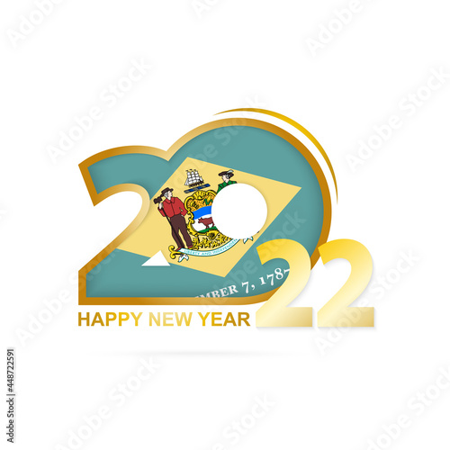 Year 2022 with Delaware Flag pattern. Happy New Year Design.