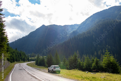 Travel by car in the mountains. The mountains of Romania. Transfagarasan