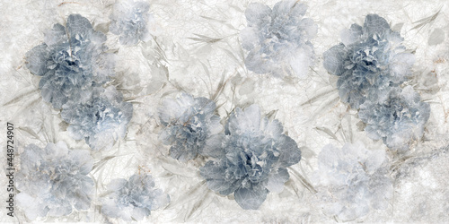 ceramic wall tiles decoration. Digital floral tiles design. blue flower ceramic tile Abstract background