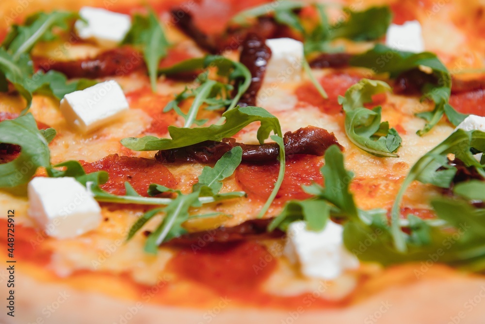 Mixed pizza from top isolated on white background clipping path included.