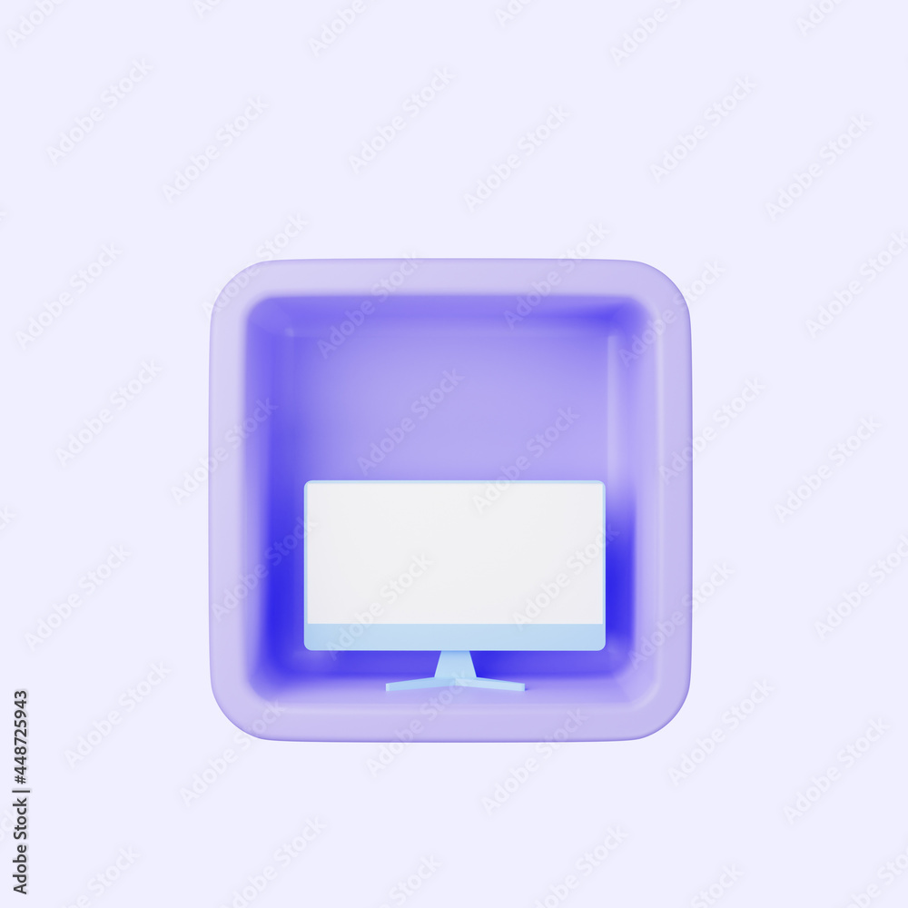 3d illustration of simple icon monitor on cube 3d illustration of simple icon monitor on cube