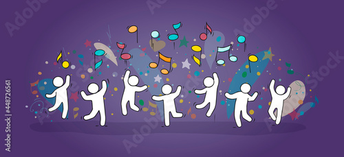 Flying notes with dancing little people.