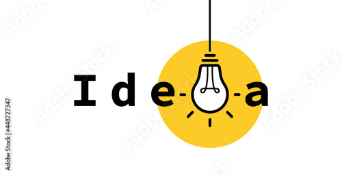 Idea text expression with light bulb and rays. Ideas, Tips and Tricks. Logo design. Vector illustration