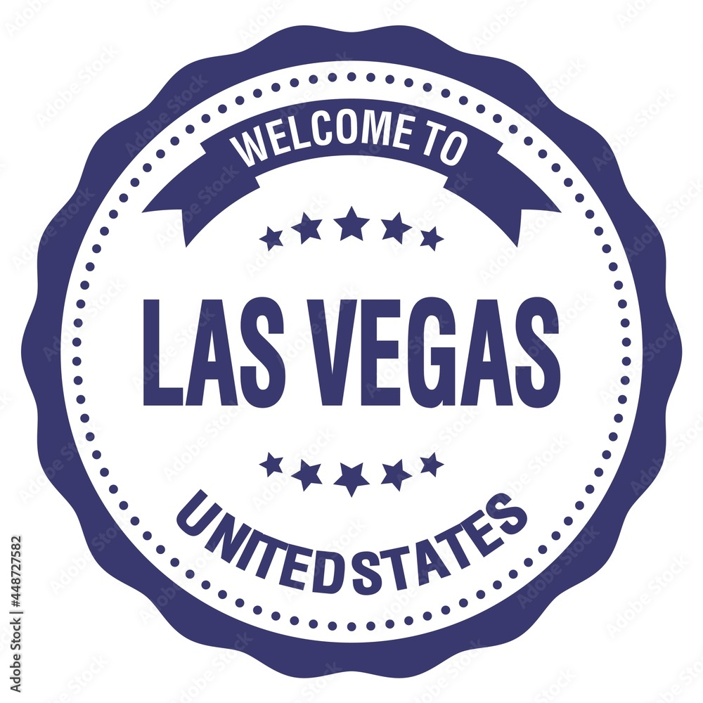WELCOME TO LAS VEGAS - UNITED STATES, words written on blue stamp
