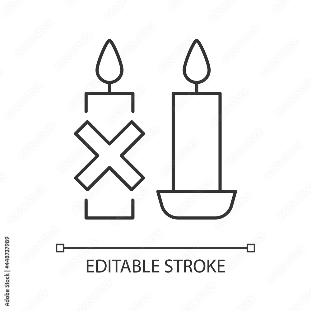 Use candleholder linear manual label icon. Hot wax spills prevention. Thin line customizable illustration. Contour symbol. Vector isolated outline drawing for product use instructions. Editable stroke