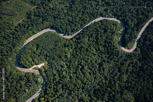 Aerial view on mountain road from drone