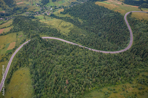 Aerial view on mountain road from drone