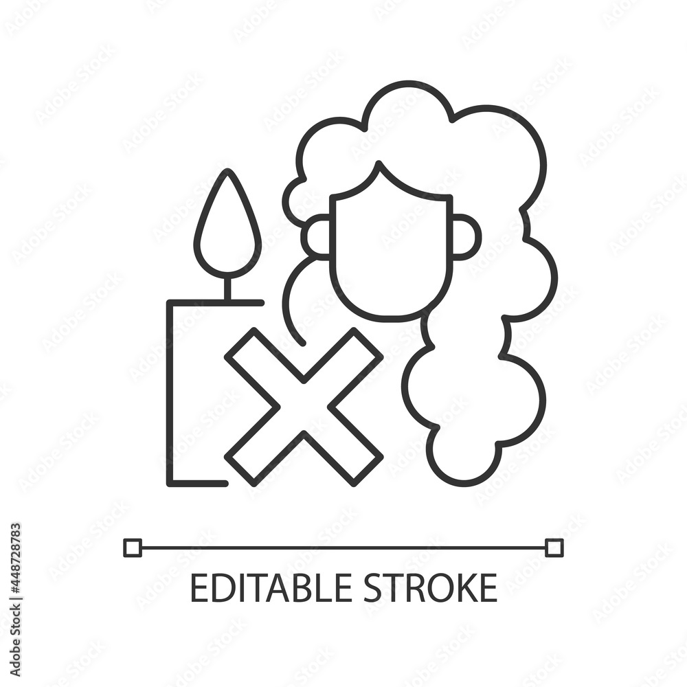 Keep hair away from open flame linear manual label icon. Thin line customizable illustration. Contour symbol. Vector isolated outline drawing for product use instructions. Editable stroke Keep hair away from open flame linear manual label icon. Thin line customizable illustration. Contour symbol. Vector isolated outline drawing for product use instructions. Editable stroke