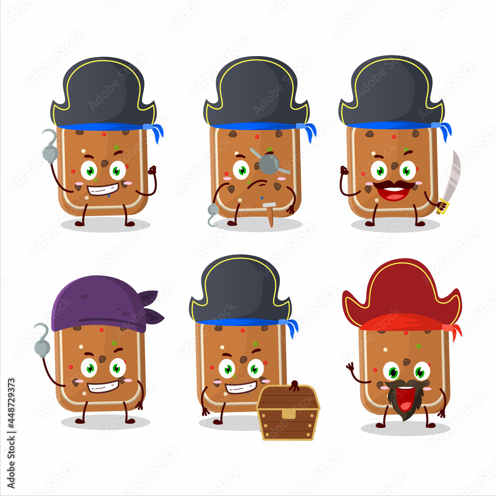 Cartoon character of gingerbread with various pirates emoticons