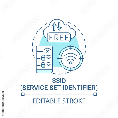 Service set identifier blue concept icon. Network individual name abstract idea thin line illustration. Wireless connection id. Vector isolated outline color drawing. Editable stroke