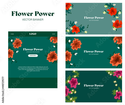 Webdesign. Flower Power. Nature. Hippie. Abstract flat vector illustration of a floral background. Flower Shop. Festival feeling. Holiday Feeling. Drawings from the hand of flowers. 