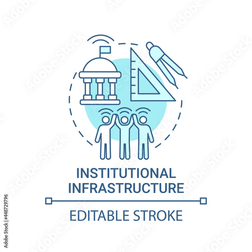 Institutional infrastructure blue concept icon. Organizational structure abstract idea thin line illustration. Political and economic systems. Vector isolated outline color drawing. Editable stroke