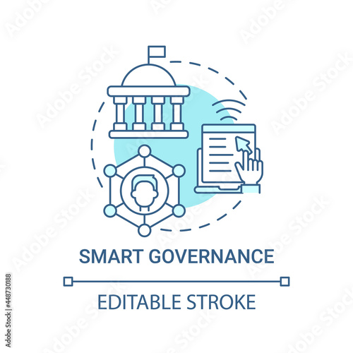 Smart governance blue concept icon. Social life improvement and development abstract idea thin line illustration. Departments management. Vector isolated outline color drawing. Editable stroke