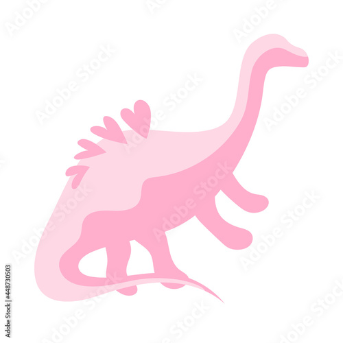 Cute pink dinosaur, baby element for girls. Children's element for design - pink dino with heart on back. Stock vector illustration isolated on white background. Pink dino element - decorate nursery.