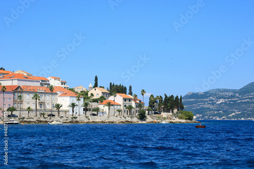 The sea view of Korcula town in sunny summer day, Korcula island, Croatia, Adriatic sea  © андрей горбунов