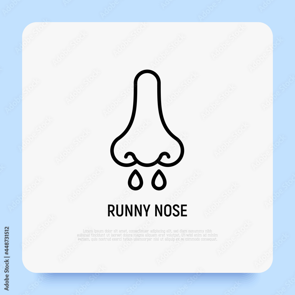 Runny nose thin line icon. Allergy symptom. Modern vector illustration Runny nose thin line icon. Allergy symptom. Modern vector illustration