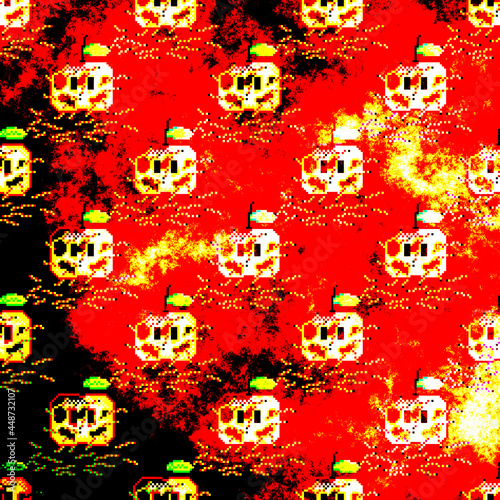 Apple borer pattern pixel art. Pixel art Apple borer pattern. Horror background. Halloween pattern. © Sudakarn