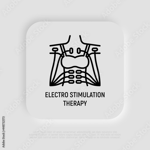 Electro stimulation therapy thin line icon, electrodes on woman's body. Modern vector illustration.