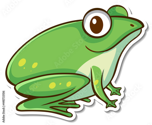 Sticker design with cute green frog isolated