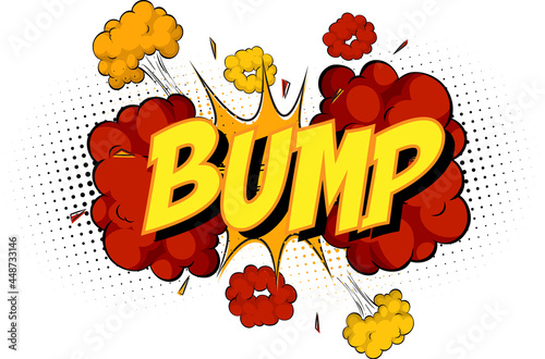 Word Bump on comic cloud explosion background