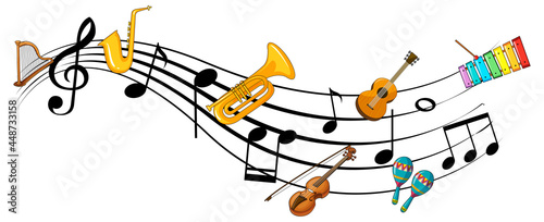 Musical melody symbols with many doodle kids cartoon character