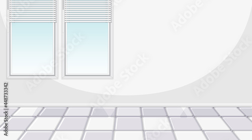 Empty white room with windows and white tiles