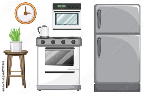 Kitchen furniture set for interior design on white background