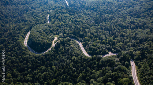 Aerial view on mountain road from drone