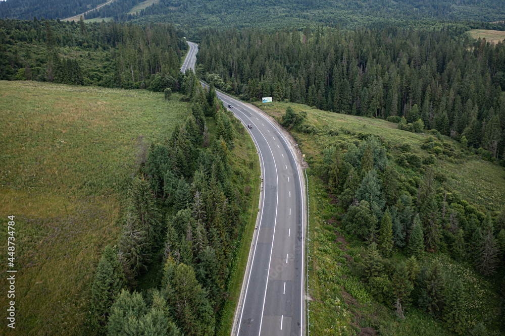 Aerial view on mountain road from drone Aerial view on mountain road from drone