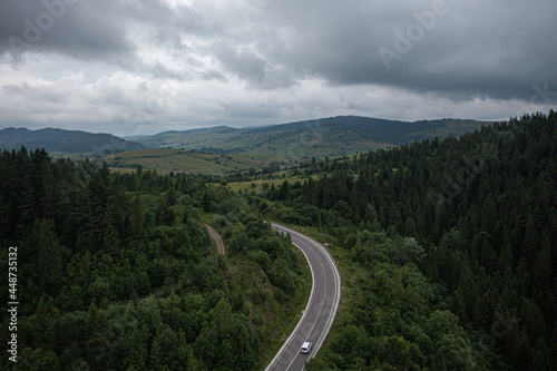 Aerial view on mountain road from drone