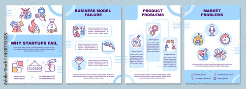 Why startups fail brochure template. Business model, product problem. Flyer, booklet, leaflet print, cover design with linear icons. Vector layout for presentation, annual reports, advertisement pages