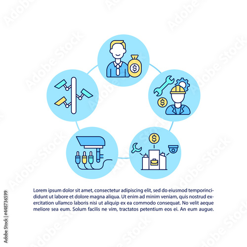 Surveillance installation concept line icons with text. PPT page vector template with copy space. Brochure, magazine, newsletter design element. Prof aid for camera setup linear illustrations on white