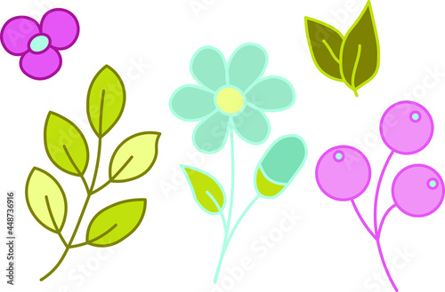 Simple floral colored dodling  clipart  isolated design elements on white