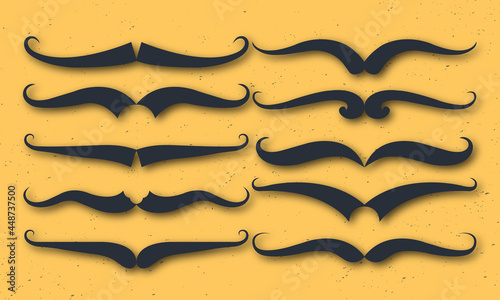 Hand drawn black decorative beard and mustache set  background vector illustration
