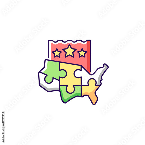 Multi-state lottery games RGB color icon. Joining multiple states together for large winning prize. Increasing game membership. Ticket sales. Isolated vector illustration. Simple filled line drawing photo