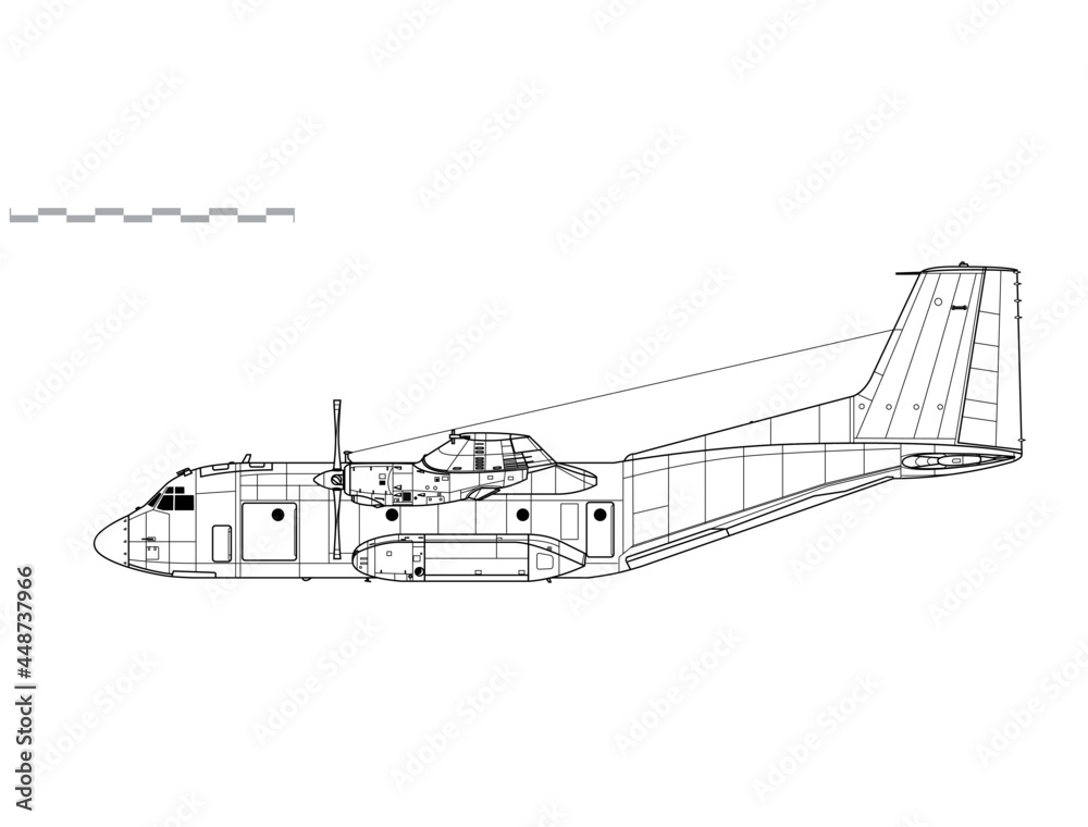 Transall C-160.  Vector drawing of military transport aircraft. Side view. Image for illustration and infographics.