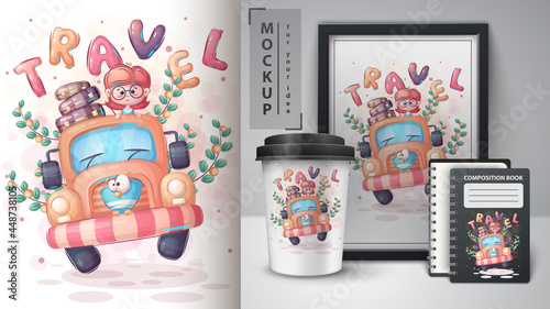 Travel girl poster and merchandising