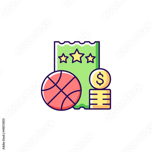 Sports lottery RGB color icon. Making stakes on sporting event outcome. Sports betting. Predicting results, placing wager. Bet on basketball. Isolated vector illustration. Simple filled line drawing