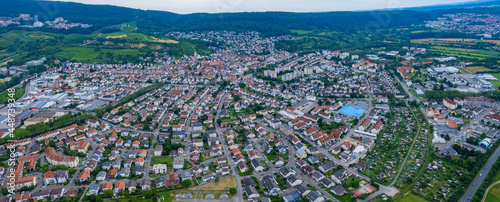 Aerial panorama view of the city Leimen in Germany on a cloudy day in spring