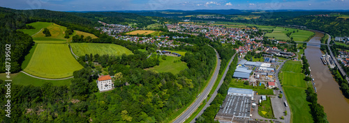 Aerial view around the city Obrigheim and mosbach in Germany. On sunny day in spring  photo