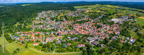 Aerial view around the city Neunkirchen in Germany. On sunny day in spring 