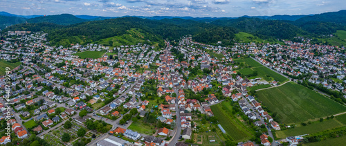 Aerial view around the city Hirschberg in Germany. On sunny day in spring