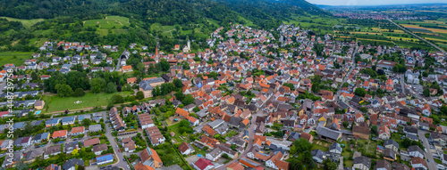 Aerial view around the city Hirschberg in Germany. On sunny day in spring