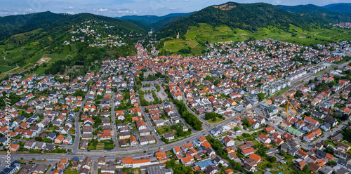 Aerial view around the city schriesheim in Germany. On sunny day in spring